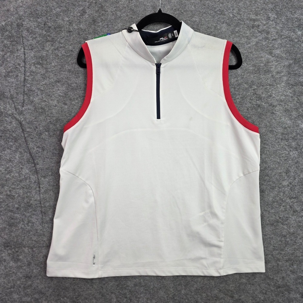 RLX Ralph Lauren Mens White Red Trim Quarter Zip Golf Vest XL Tailored Fit NWT